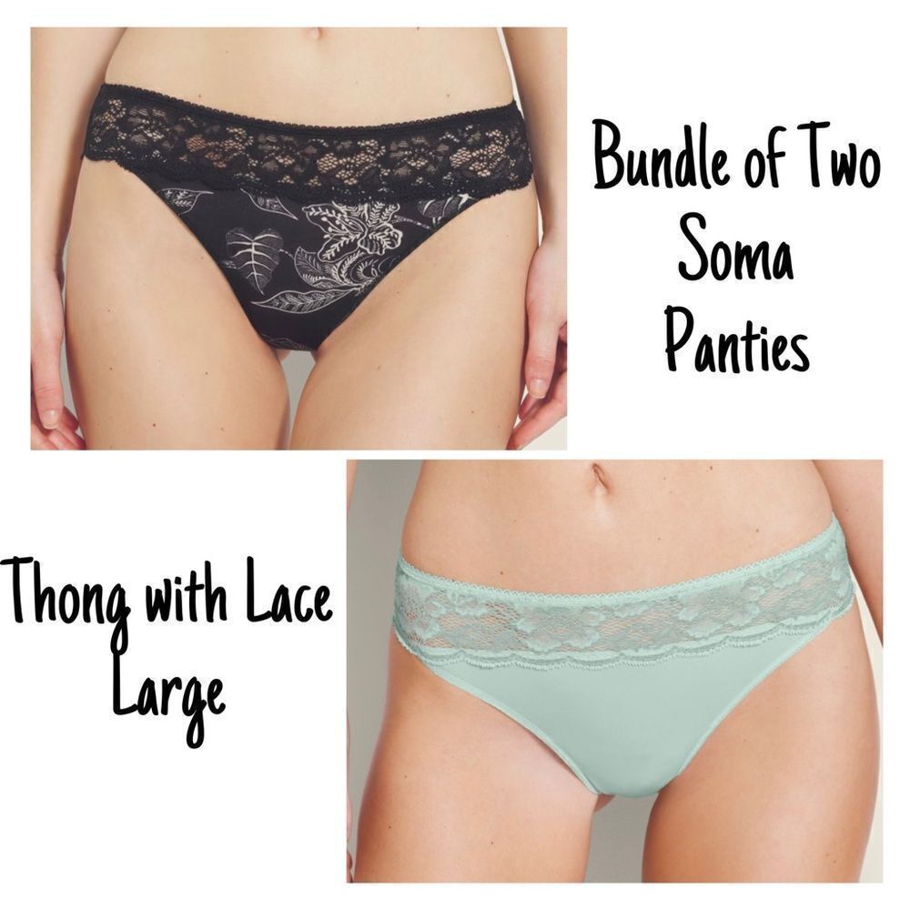 NWT New Sealed Soma Lot of Two (2) Vanishing Edge Thong Panties w/Lace Trim L